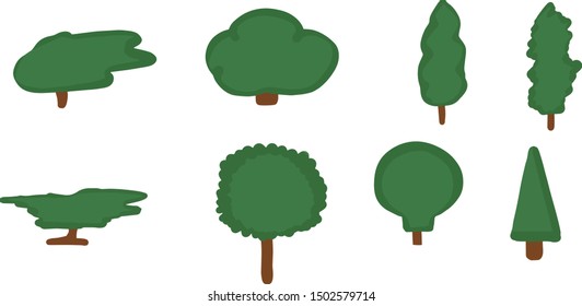 Flat tree icon illustration. Trees forest simple plant silhouette icon. Set of abstract stylized trees