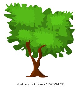 Flat tree icon illustration. Trees forest simple plant silhouette icon. Nature oak organic set design.Big tree vector image Sprawling , The trunk is curvy, natural curves Isolated on white background.