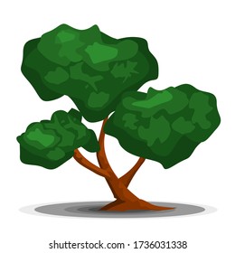 Flat tree icon illustration. Trees forest simple plant silhouette icon.Big tree vector image Sprawling , The trunk is curvy, natural curves Isolated on white background
