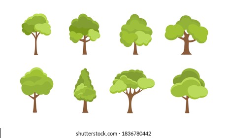 Flat tree icon illustration. Trees forest simple plant silhouette icon. Nature oak organic set design