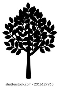 Icono de árbol plano, hojas en las ramas. El símbolo negro. Concepto de ecología. Ilustración vectorial aislada en fondo blanco.