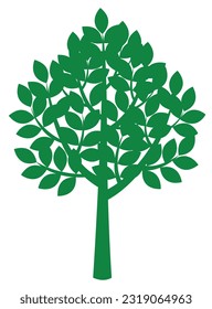 Flat tree icon, leaves on the branches. The green symbol. Concept of ecology. Vector illustration isolated on white background.