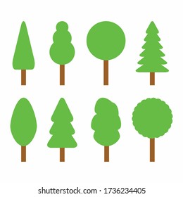 Flachbaum Icon organischen Satz Vektorgrafik. Waldpflanzensilhouette.