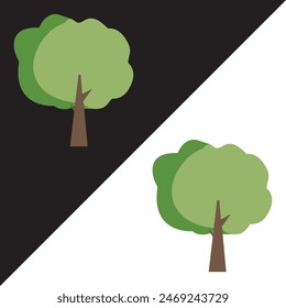 Flat tree icon vector illustration, Green tree icon. flat color design. Isolated on Black and White Background.
