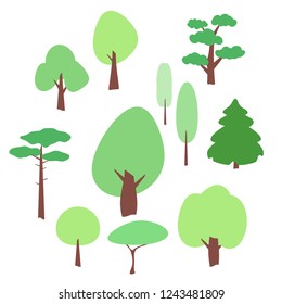 flat tree icons set on white - stock illustration