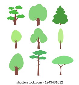 flat tree icons set on white - stock illustration