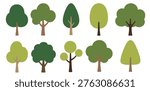 Flat Tree Illustration Set Green Nature Forest Collection Design