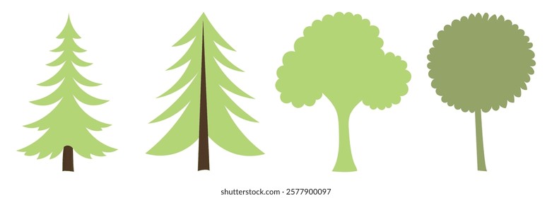 Flat Tree Illustrations in Minimalist Style for Nature Inspired Designs and Eco Friendly Concepts