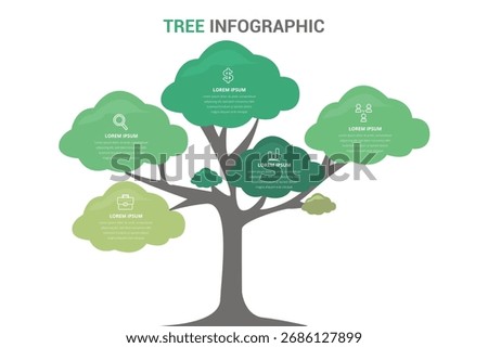 Flat tree infographic with rounded branches for eco friendly business and growth presentation