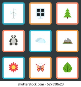 Flat Tree, Landscape, Beauty Insect Vector Elements. Set Of Eco Flat Symbols Also Includes Photocell, Flower, Spruce Objects.