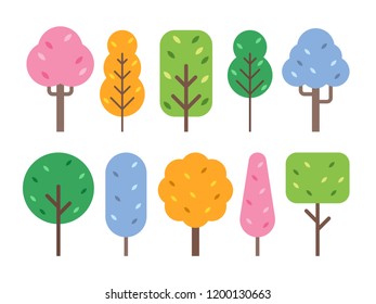 Flat Tree Plant Illustration Assets. Simple and Colorful style.