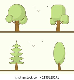 Flat tree set. Flat forest trees plant nature isolated eco foliage.
