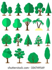 Flat tree set isolated on white background. Vector collection of design elements for games, cartoons, illustrations and so on.
