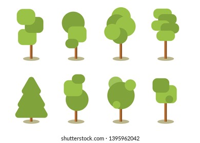 Flat trees. Cartoon style. 2d vector trees collection.