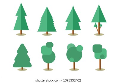 Flat trees in a flat design.  Trees collection in different forms. 