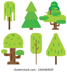 Flat trees in a flat design. Isolated on white. Vector icons.