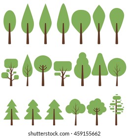 Flat trees in a flat design. Isolated on white. Vector icons.