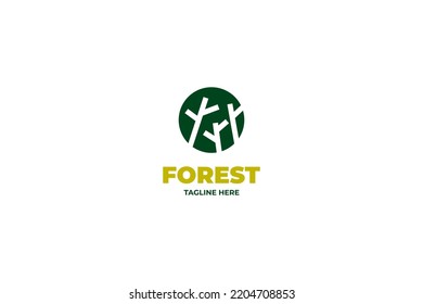 Flat trees forest green nature logo design vector illustration idea