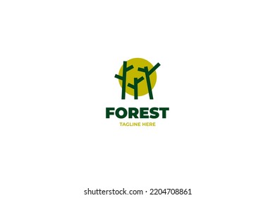 Flat trees forest green nature logo design vector illustration idea