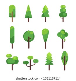 Flat trees set. Cartoon collection for nature or healthy lifestyle topic, advertising, design project, logotype, poster or banner