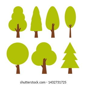 Flat trees set in a flat design. Vector icons.