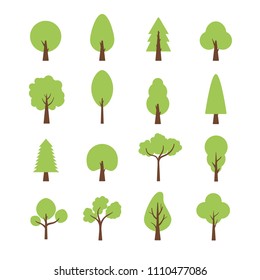 Flat trees set. Flat forest nature plant isolated eco foliage.