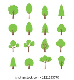 Flat trees set. Flat forest tree nature plant isolated eco foliage.