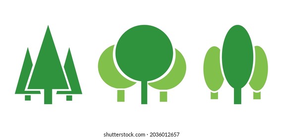 Flat trees set. Flat forest tree nature plants isolated eco foliage.