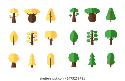 Flat trees set. Flat forest tree nature plant isolated eco foliage.	
