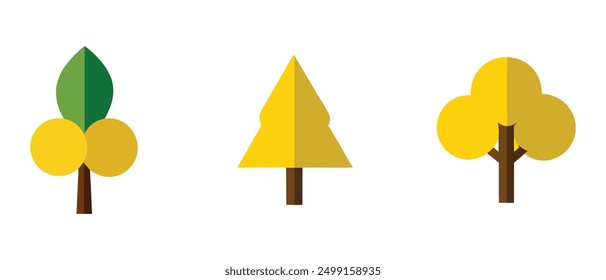Flat trees set. Flat forest tree nature plant isolated eco foliage. Green trees cartoon vector illustration set