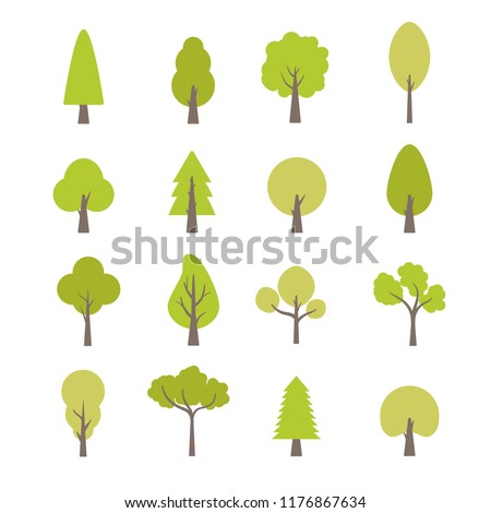 Flat trees set. Flat forest tree nature plant isolated eco foliage. 商業照片 © 