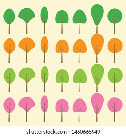 Flat trees vector design.Seasonal trees collection on background.