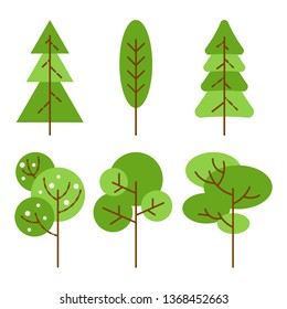 Flat trees.Icon set isolated on a white background.Can be used for natural product store,ecology,organic shop,garden,nature cosmetics, alternative medicine,green unity,farming.Vector illustration