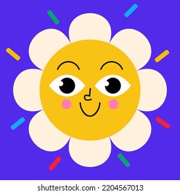 flat trendy cartoon happy smilling daisy vector illustration
