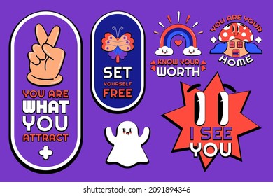 Flat Trendy Cartoon Labels and Badges Collection Vector Design great for children books, stickers, as decorations, wallpaper, or many other purposes