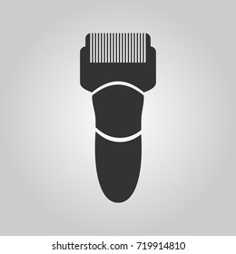 Flat trendy dark icon with electric shaver isolated from gray background. Woman trimmer for shaving. Classic safety vector razor.