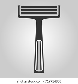 Flat trendy dark icon with electric shaver isolated from gray background. Woman trimmer for shaving. Classic safety vector razor.