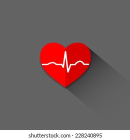 Flat trendy heart beat icon with ecg line