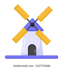 Icono plano de moda del molino de viento, energía renovable 

