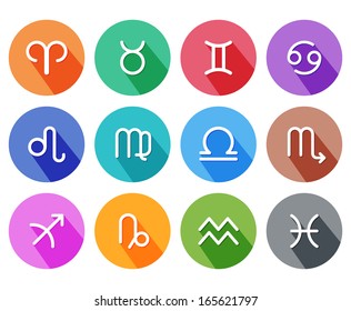 Flat trendy zodiac symbols with shadows. Vector illustration