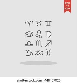 Flat trendy zodiac symbols with shadows. illustration