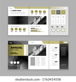 Flat trifold brochure design template for annual report with diagrams graphs text field isolated vector illustration