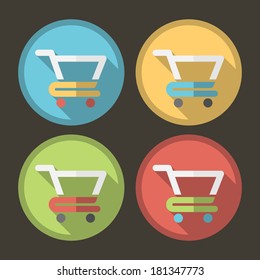 Flat Trolley Icon with Shadows on a Circular Buttons.
