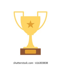 Flat trophy gold cup concept vector illustration. Soccer basketball tennis ball golden win winner champion conceptual.