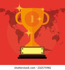Flat Trophy With Stars And Number And World Map
