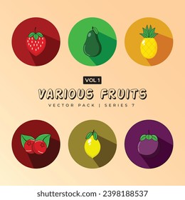 Flat tropical fruits set - Collection of fruits and berries - Vector illustration