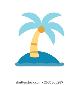 Flat Tropical Island Icon with Palm Tree