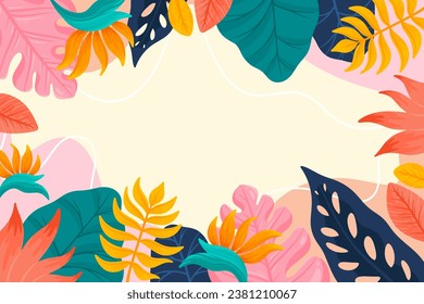 Flat tropical summer background with vegetation vector design in eps 10