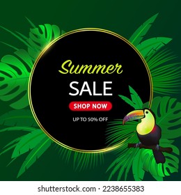 Flat Tropical Summer Sale Poster Vector Illustration