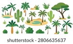 Flat Tropical Tree and Desert Plant Collection Set
